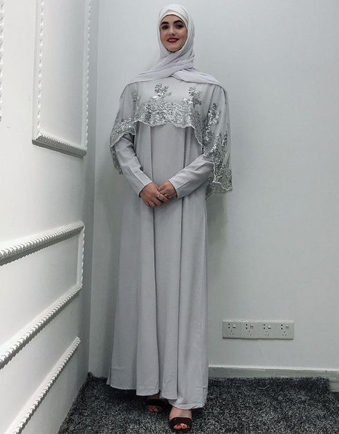Modest Abaya Dress with Sequined Cloak
